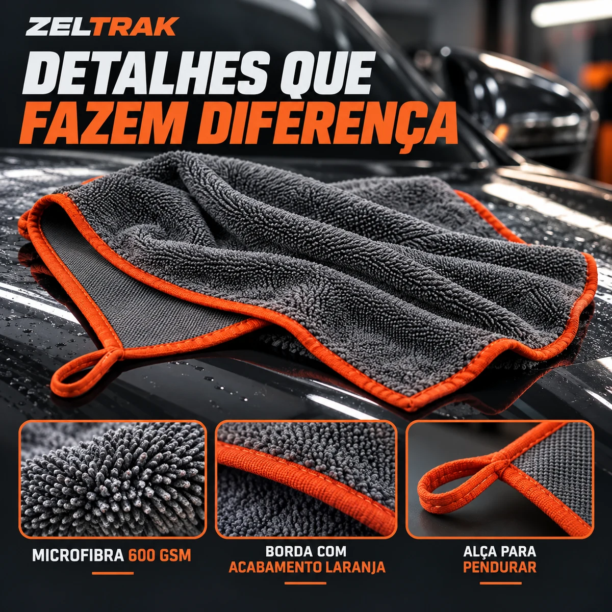 Detalhes de construção, materiais ou ajustes de Toalha de Secagem Automotiva Twist 600 GSM